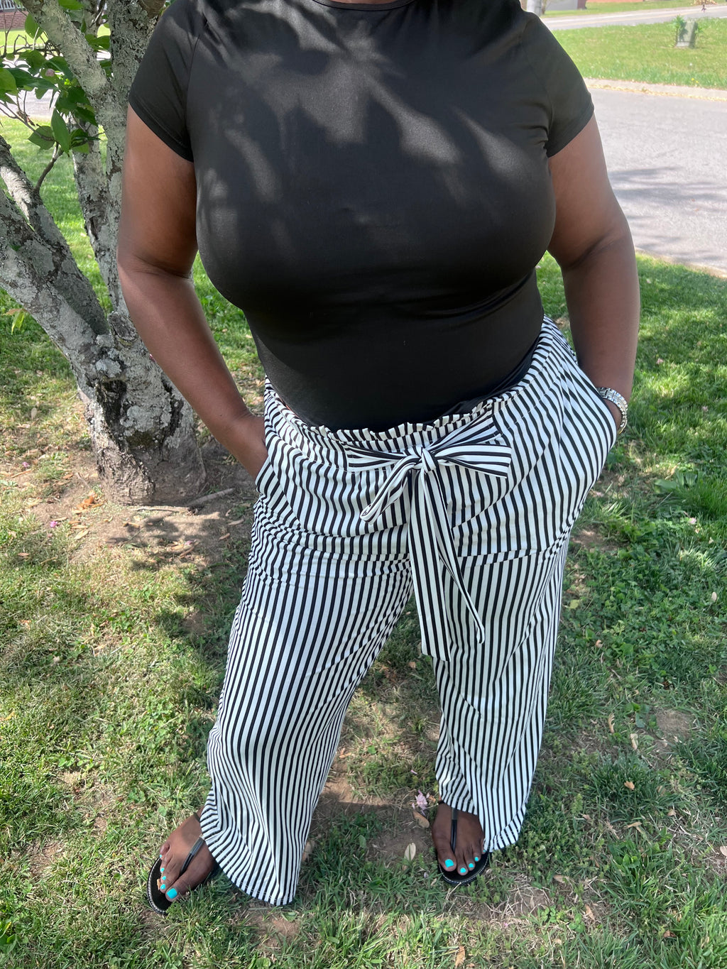 Black Stripe High Waist Pants