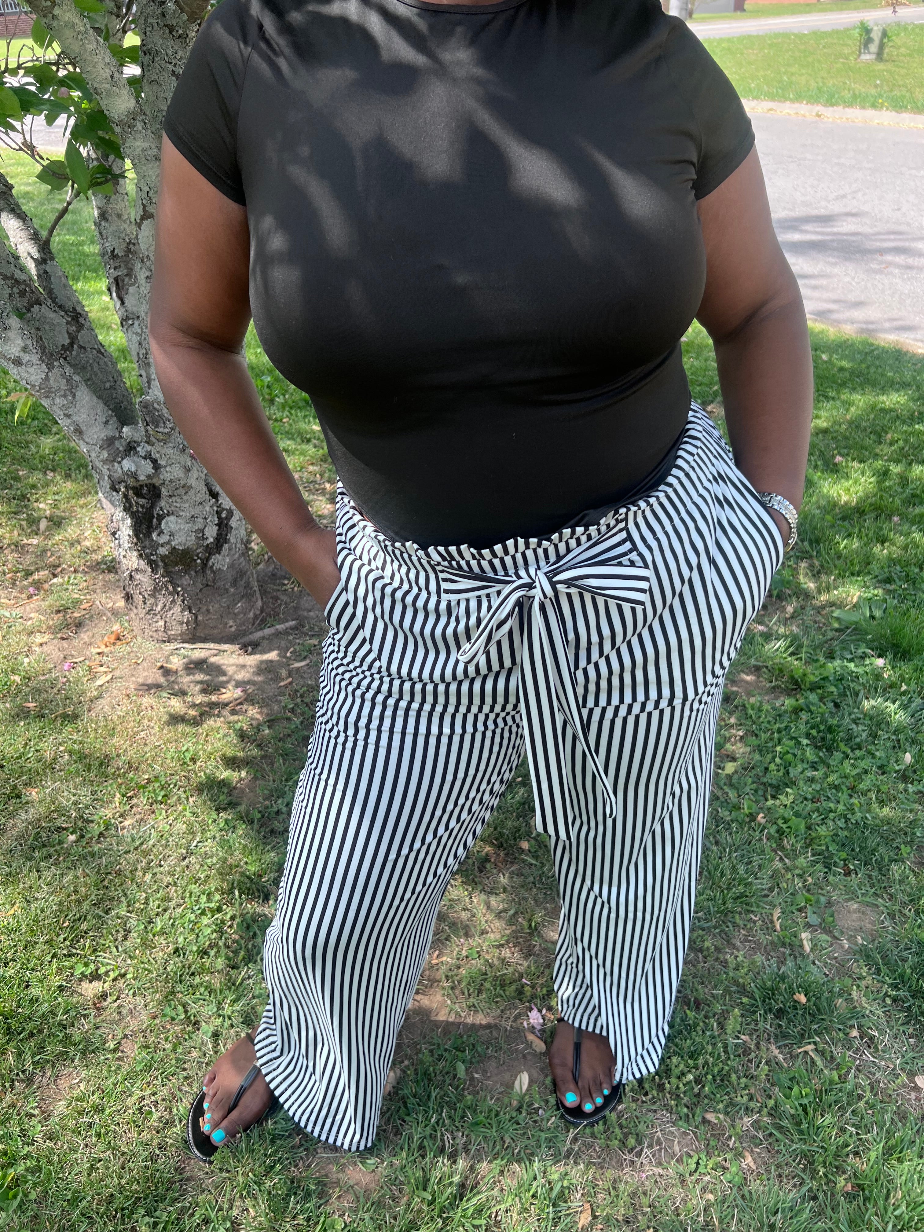 Black Stripe High Waist Pants