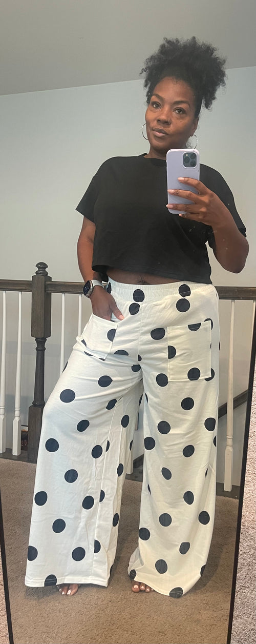 Beige Polka Dot Wide Leg Pants