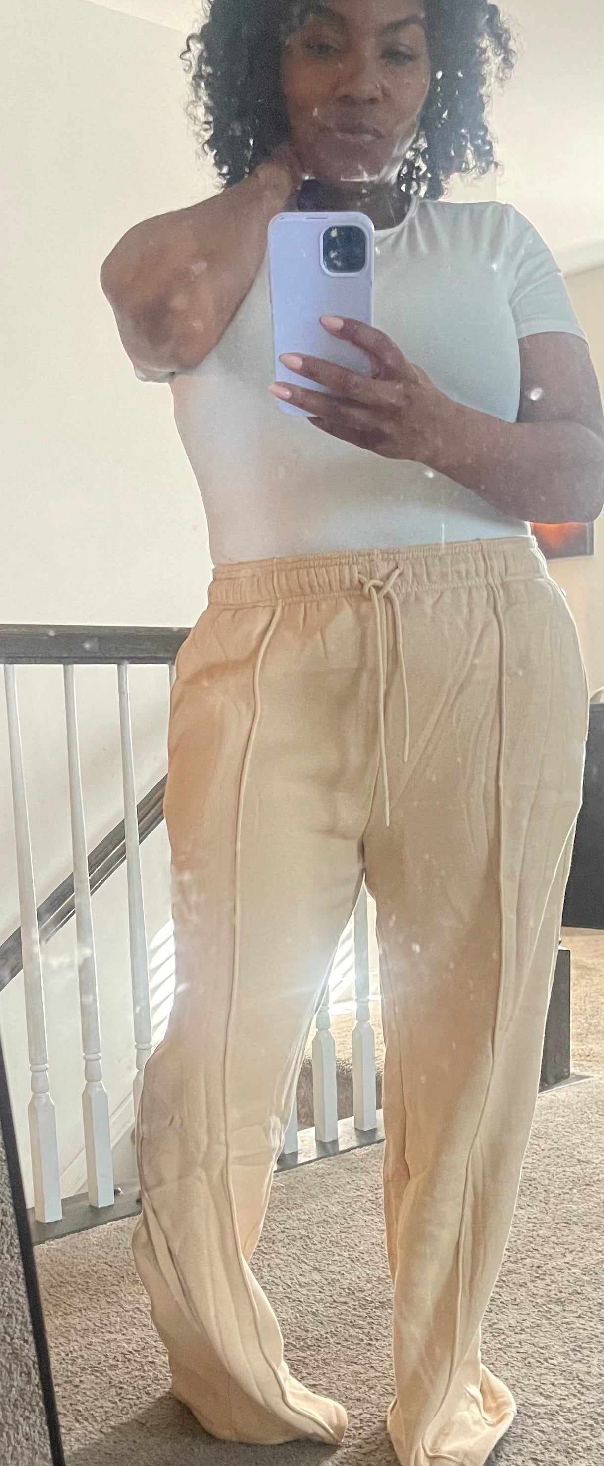 Tan Drawstring Wide Leg Sweatpants