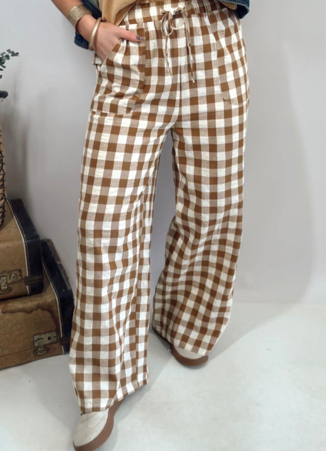 Brown Gingham Pants
