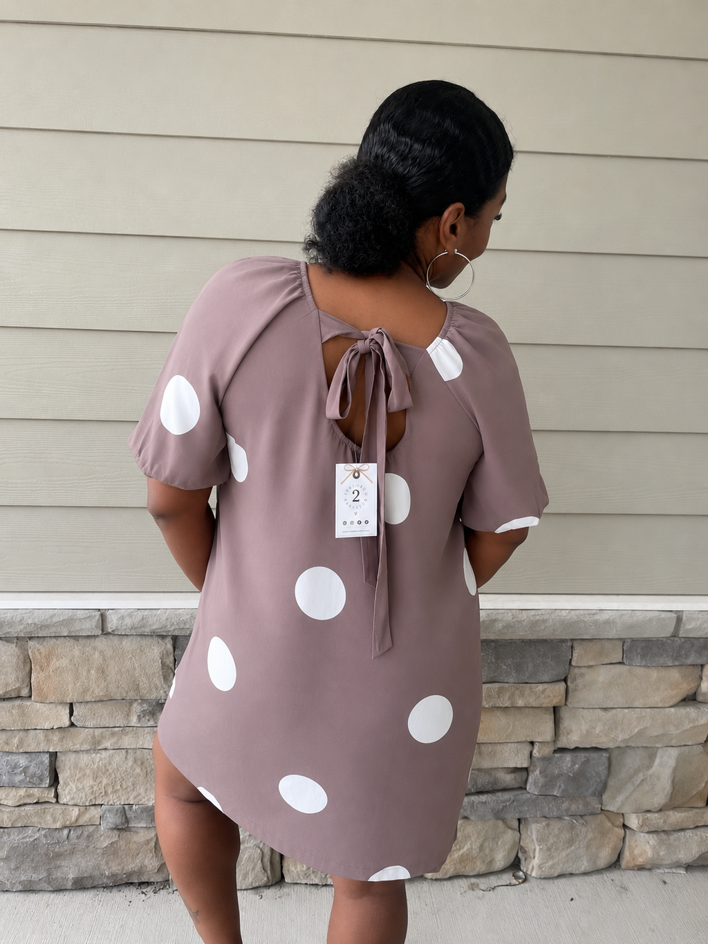 Brown & White Polka Dot Puff Sleeve Dress