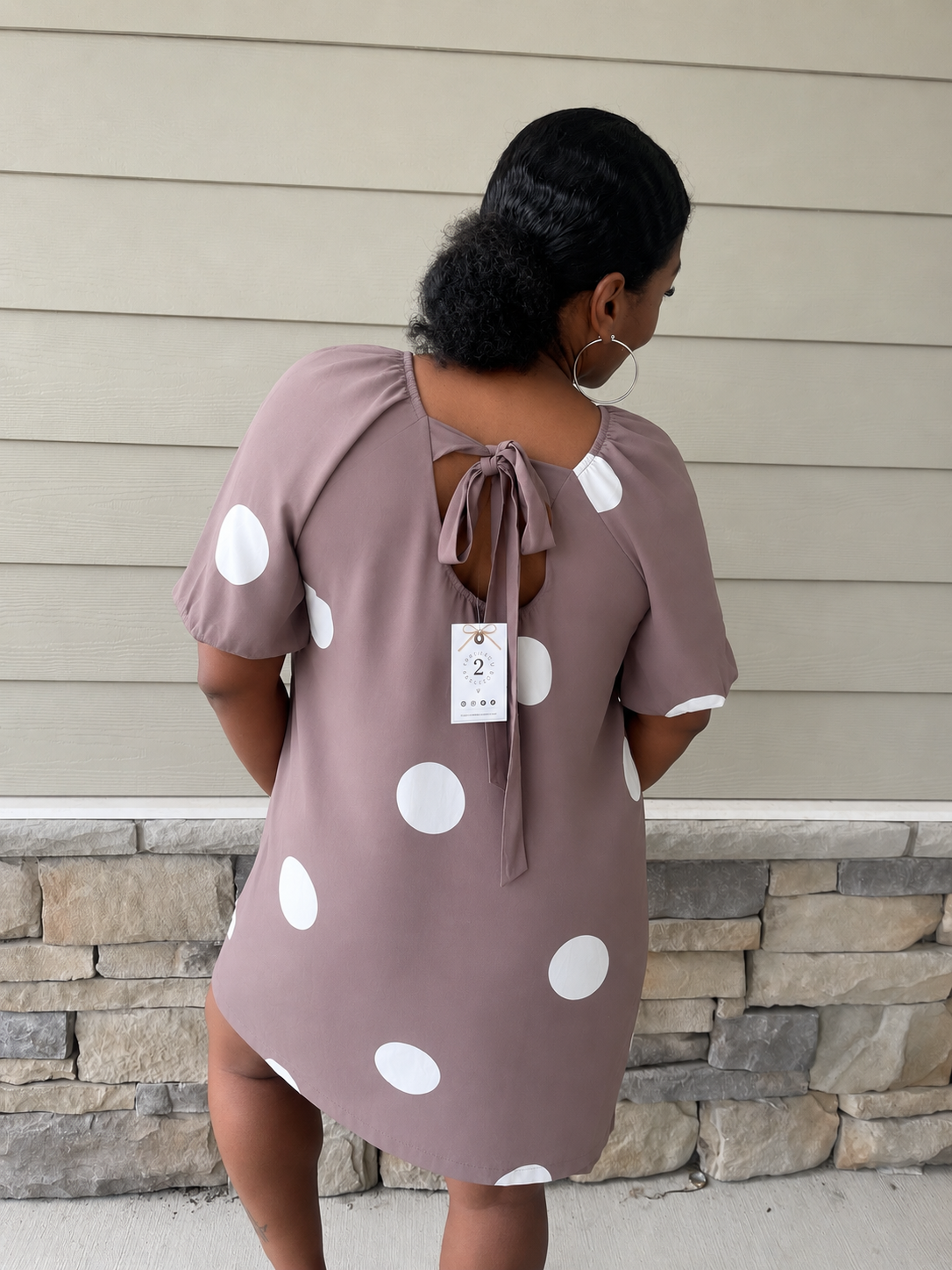 Brown & White Polka Dot Puff Sleeve Dress