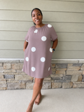 Brown & White Polka Dot Puff Sleeve Dress