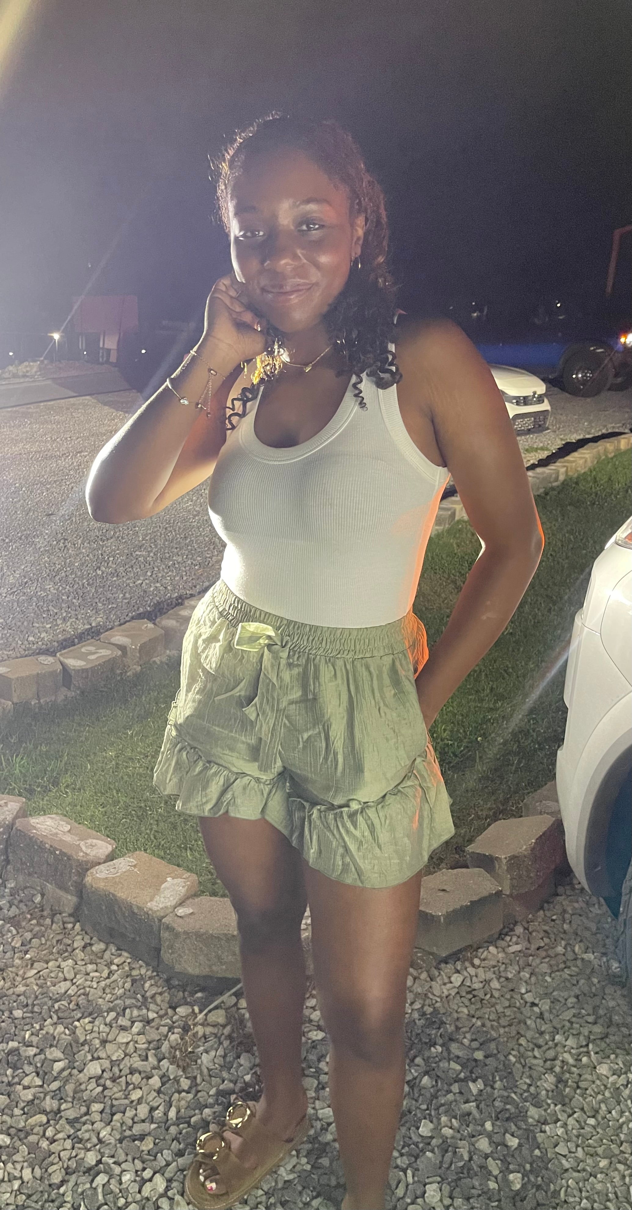 Olive Ruffle Shorts