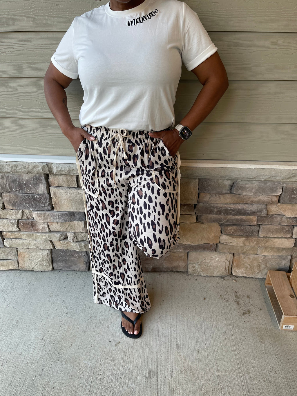 Khaki Leopard Wide Leg Pants