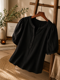 Black Ribbed Puff Sleeve