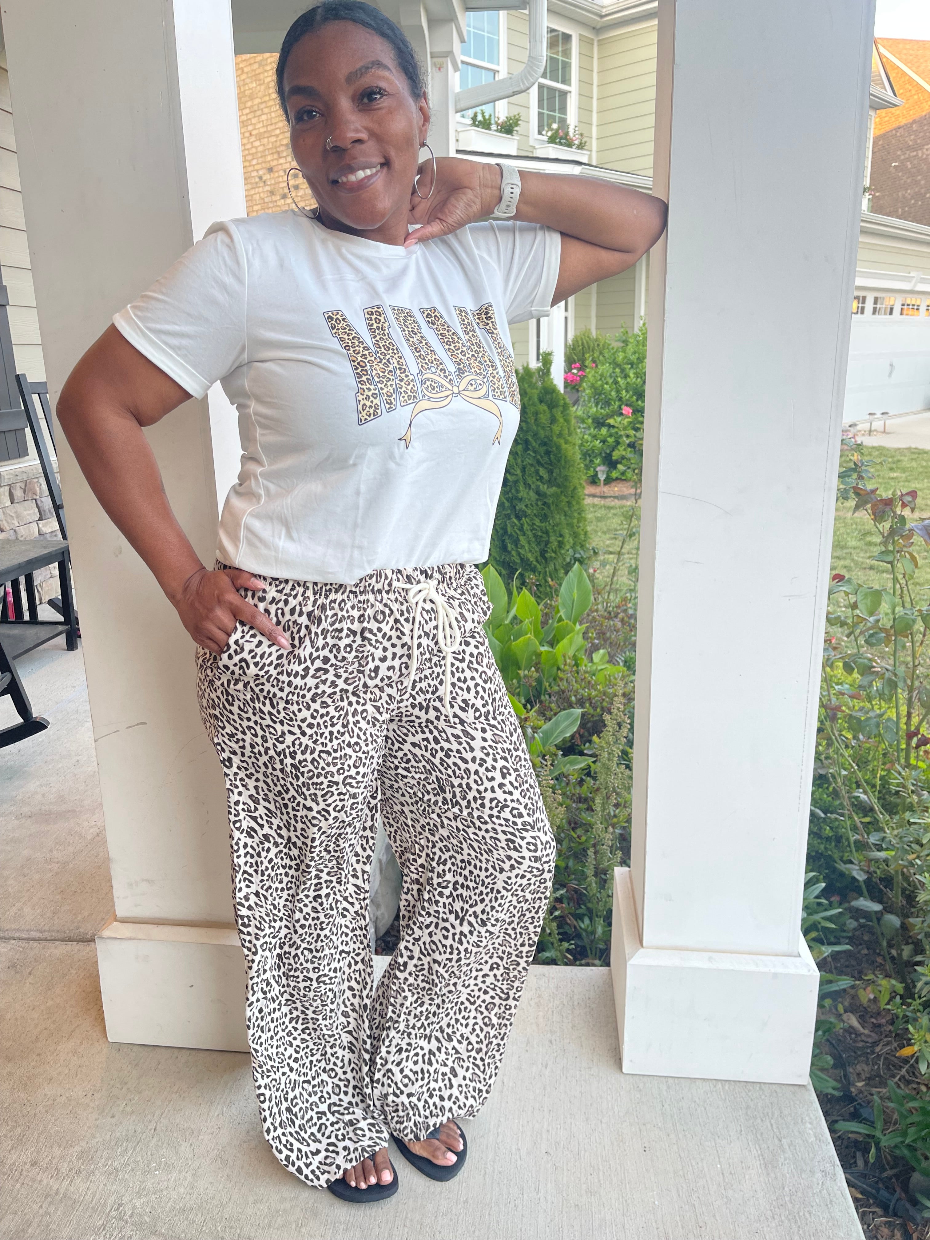 Brown Leopard Drawstring Pants