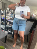 Denim High Waist Pleated Shorts
