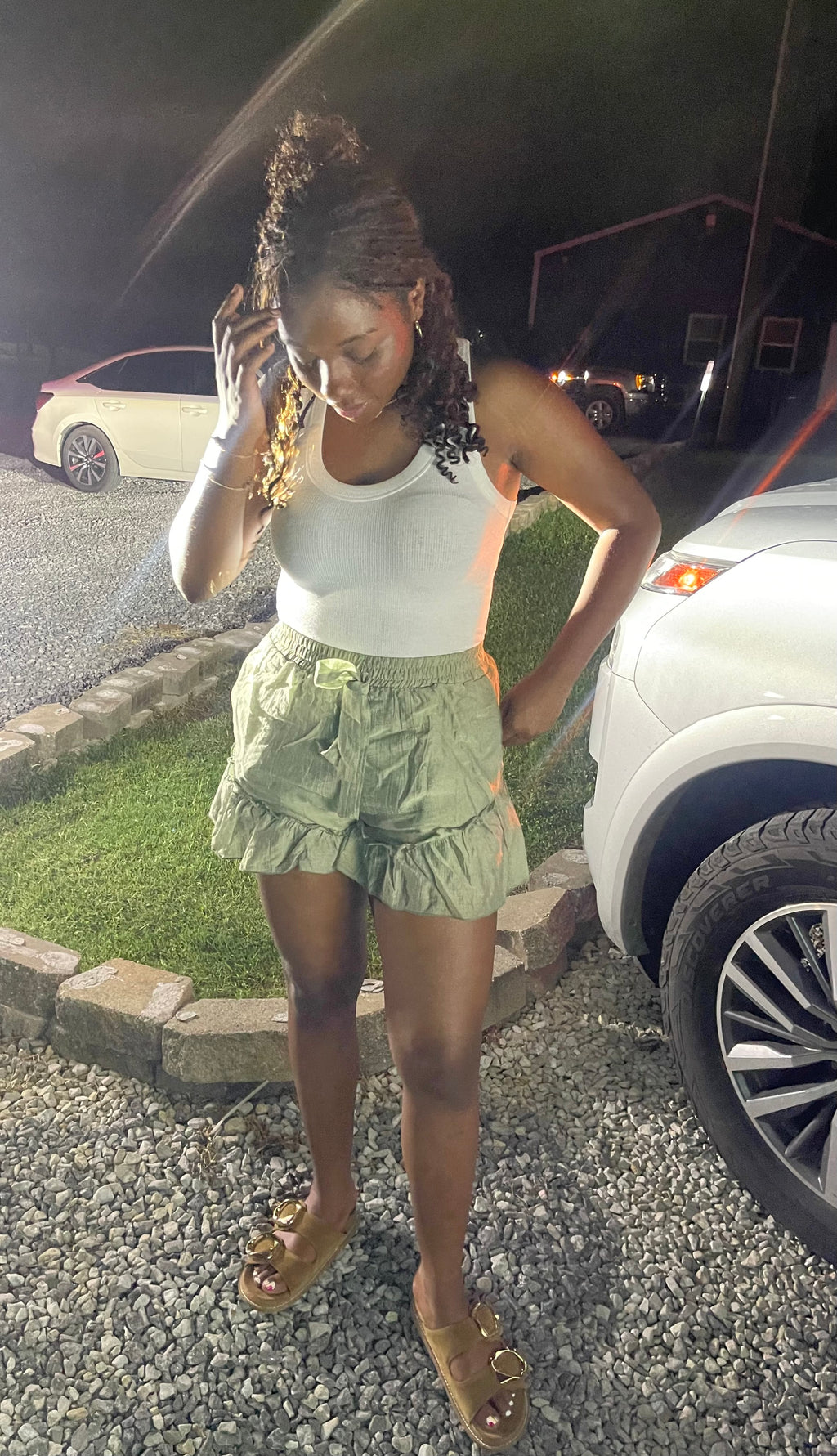 Olive Ruffle Shorts