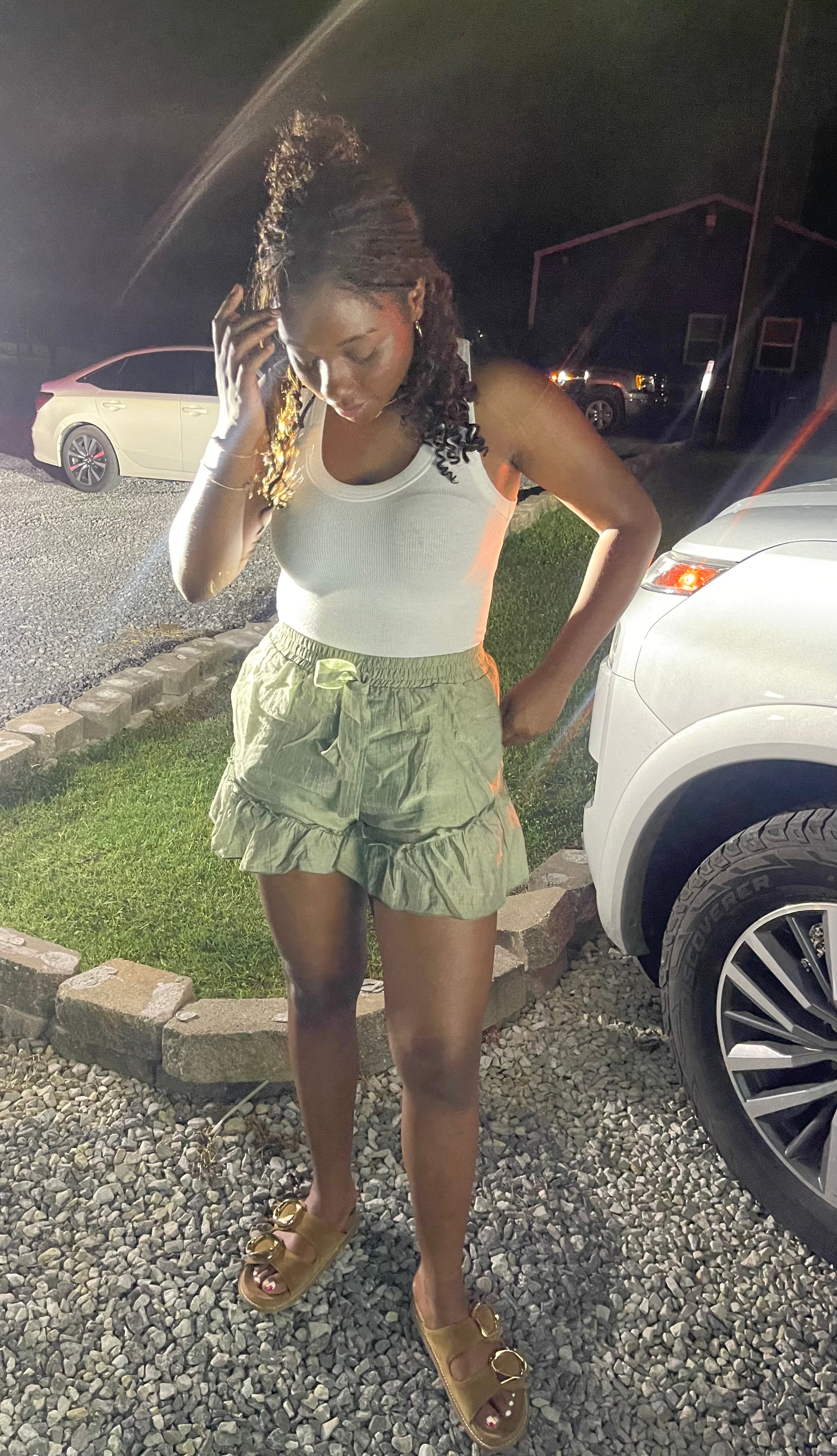 Olive Ruffle Shorts