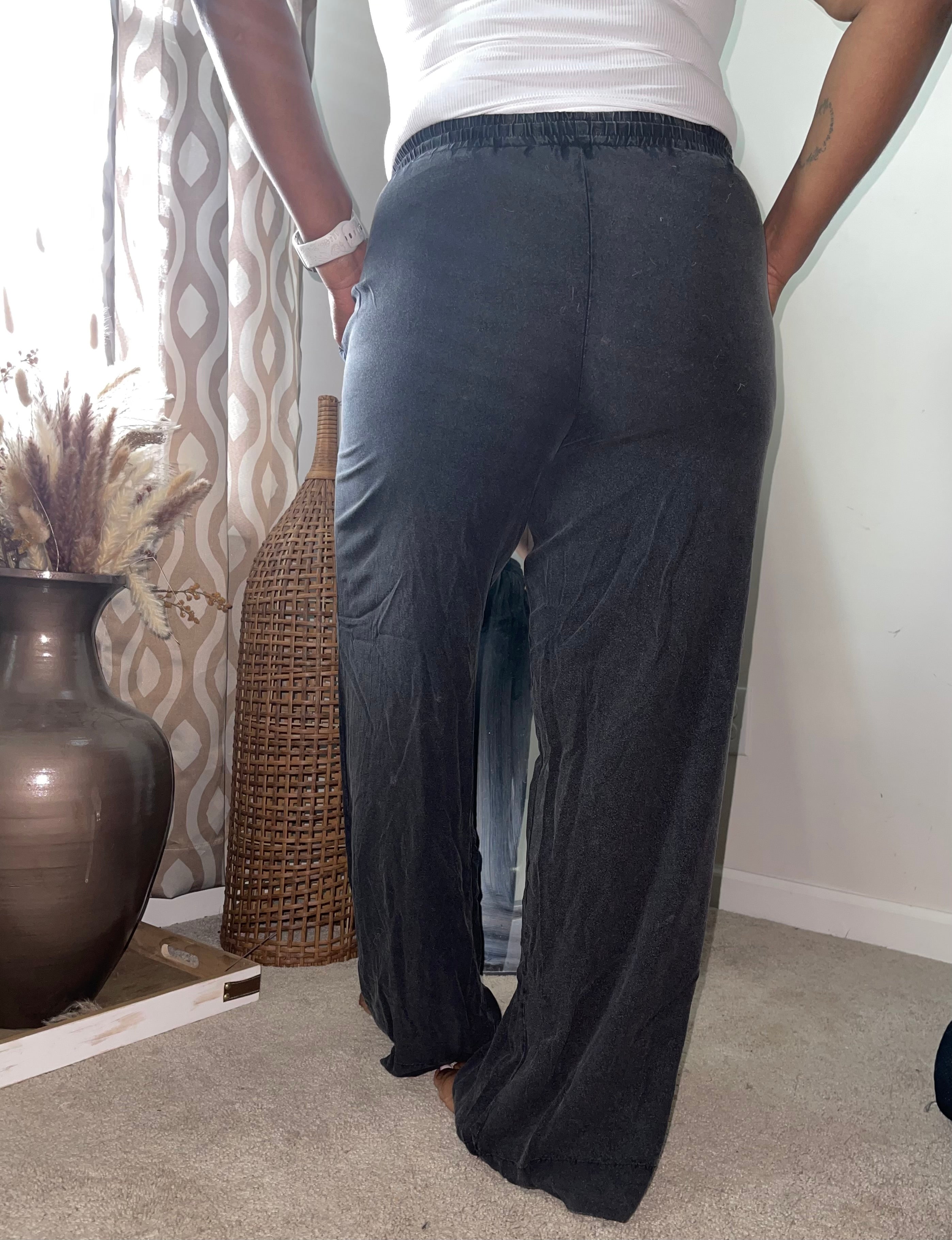 Black Mineral Wash Drawstring Pants