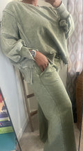 Oversized Olive Acid Wash Crewneck