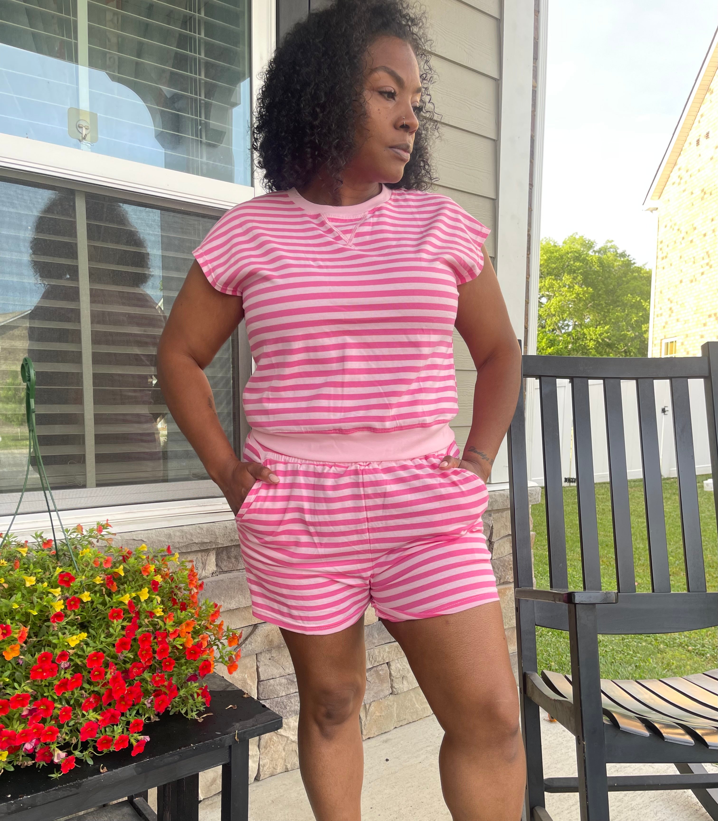Pink Stripe Cap Sleeve Set