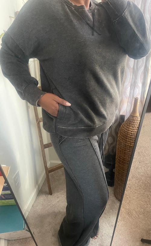 Black Acid Wash Crewneck