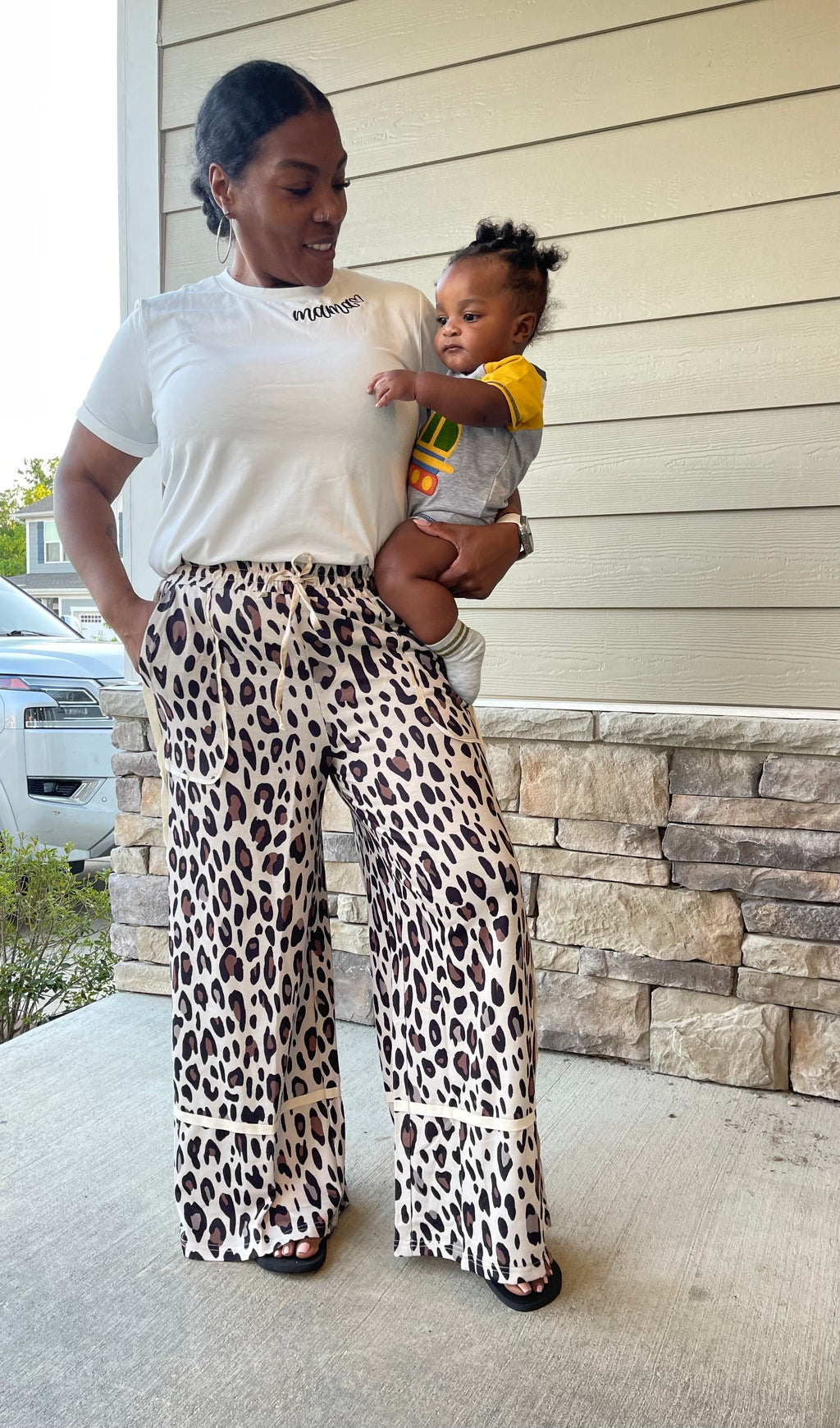 Khaki Leopard Wide Leg Pants