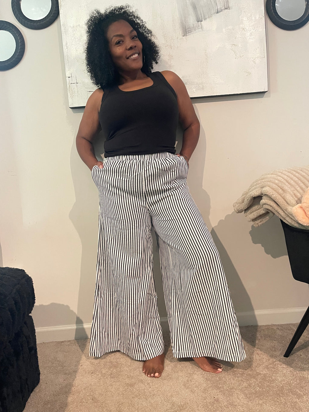 Black Stripe Ultra Wide Leg