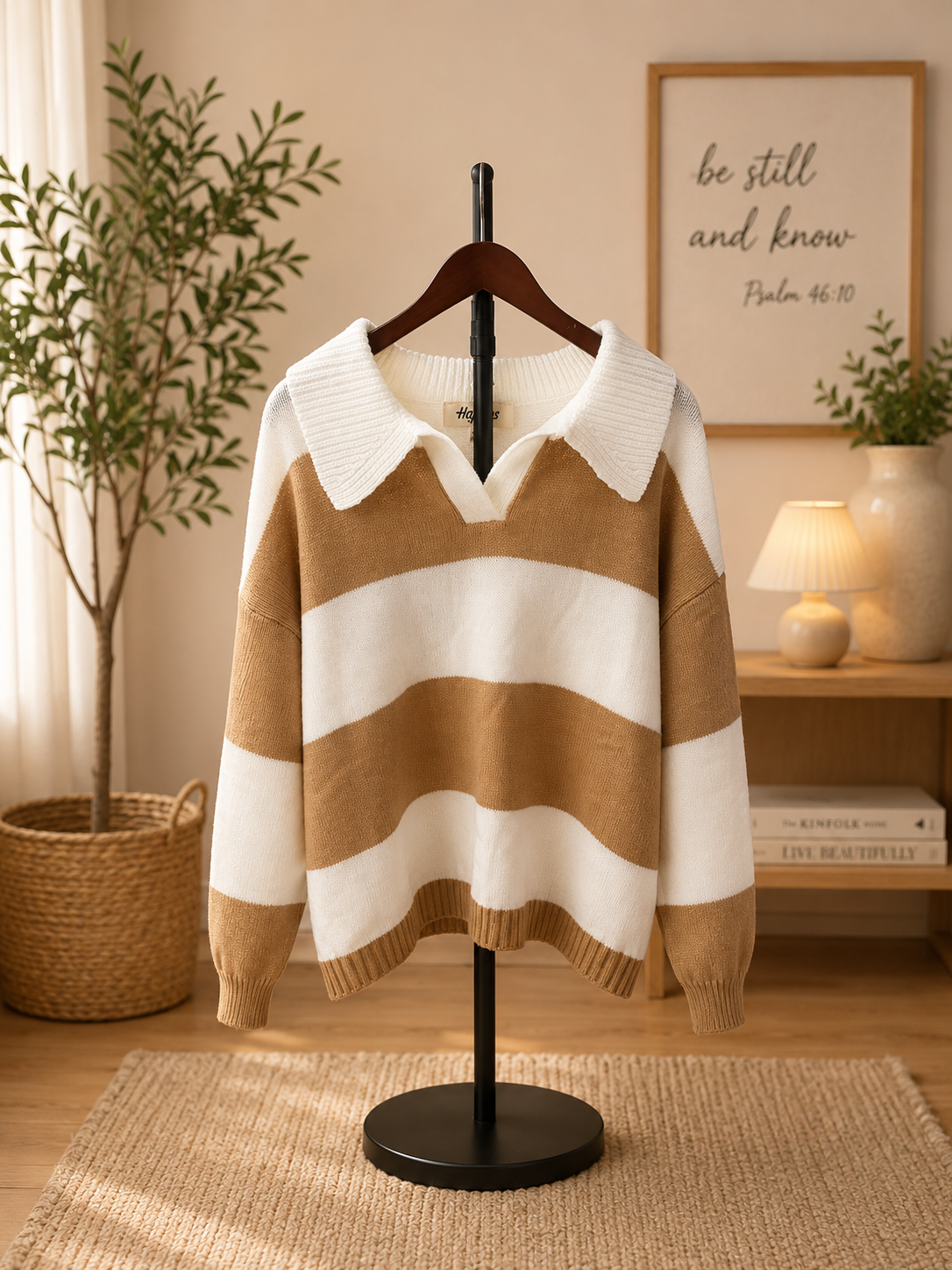 Taupe Collared Stripe Sweater