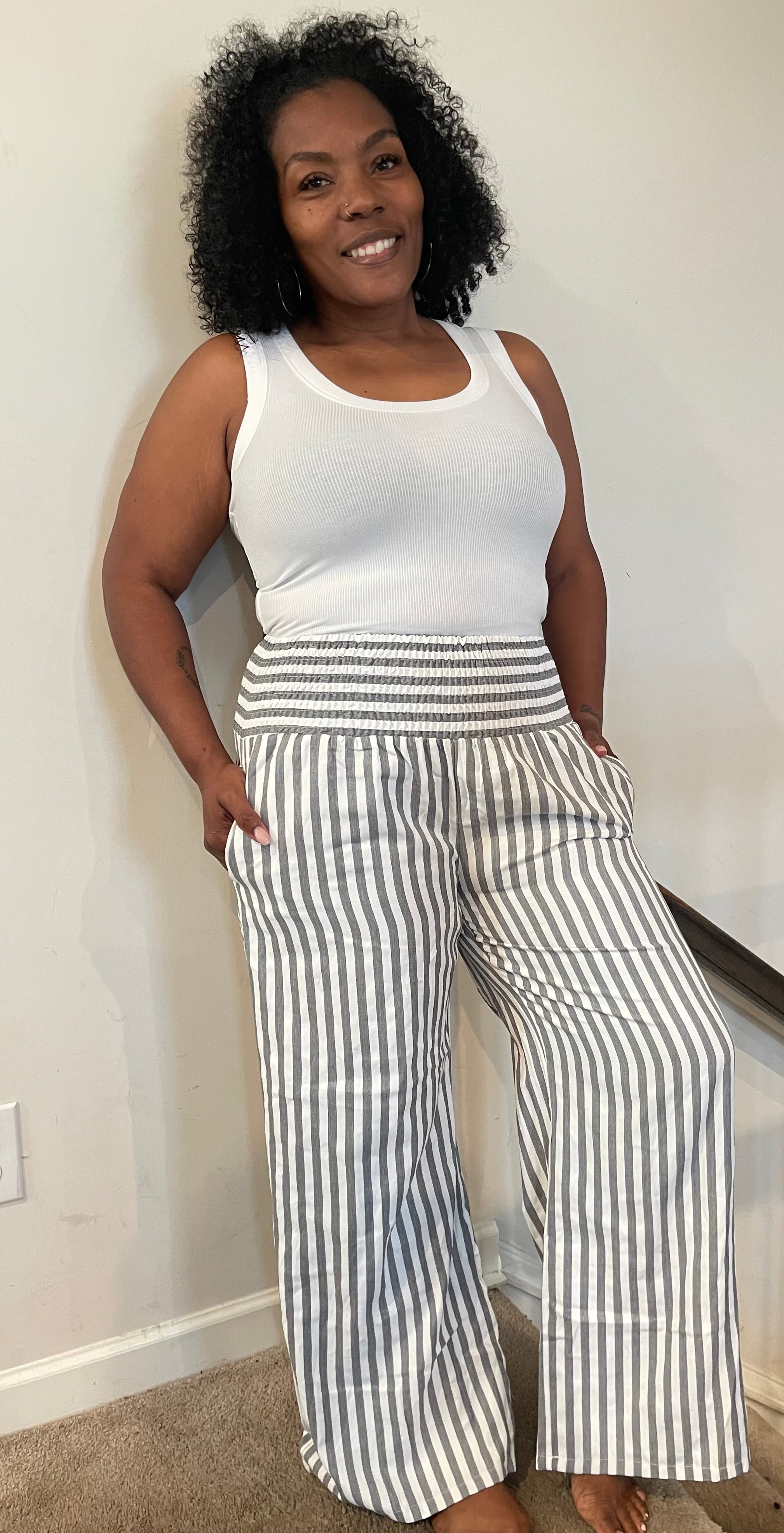 Black/White Stripe High Waist