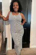 Black/White Stripe Button Maxi