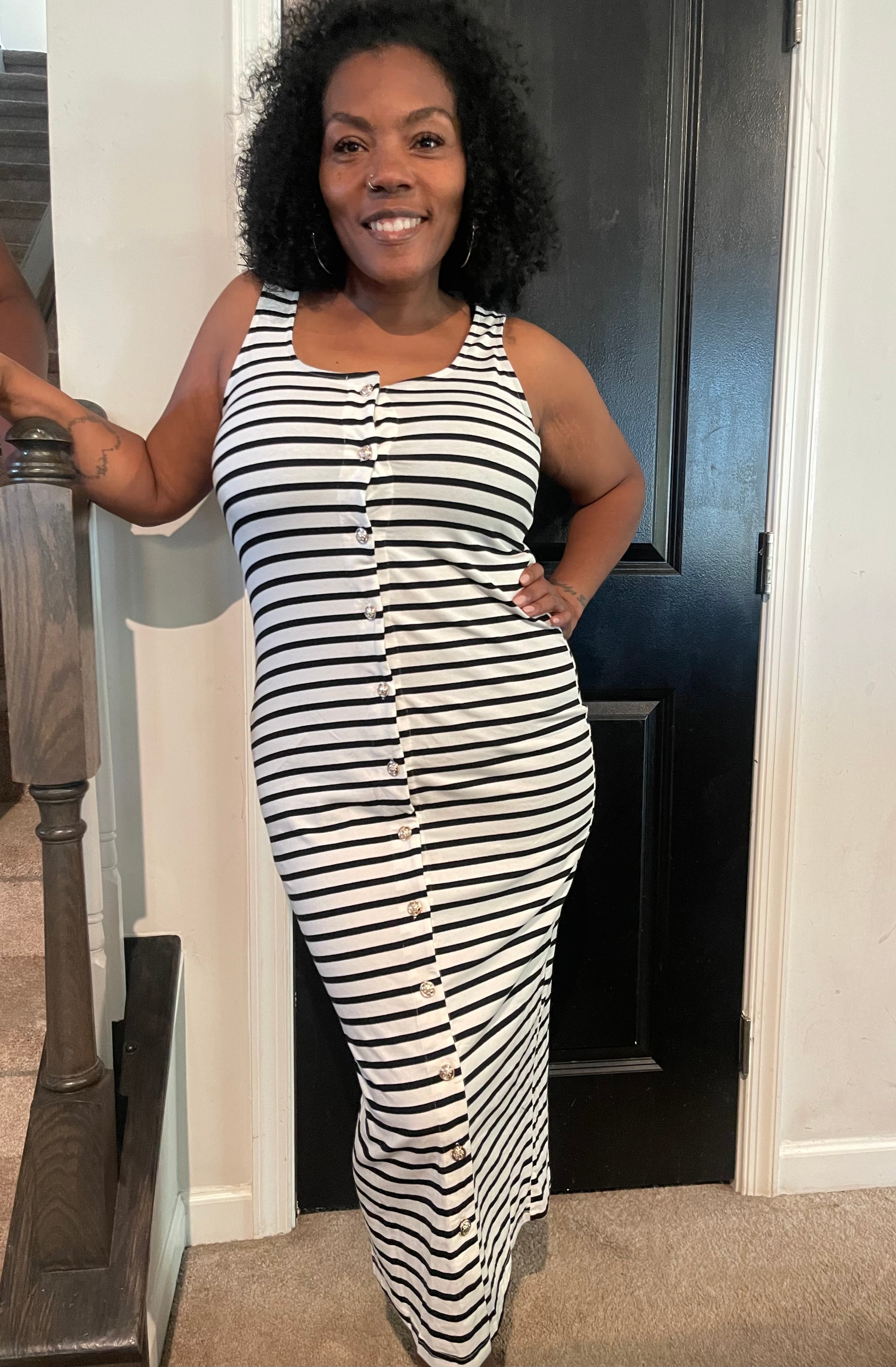 Black/White Stripe Button Maxi
