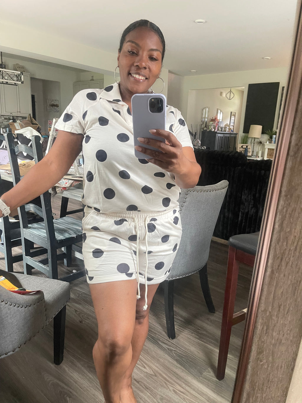 Beige Polka Dot Short Set