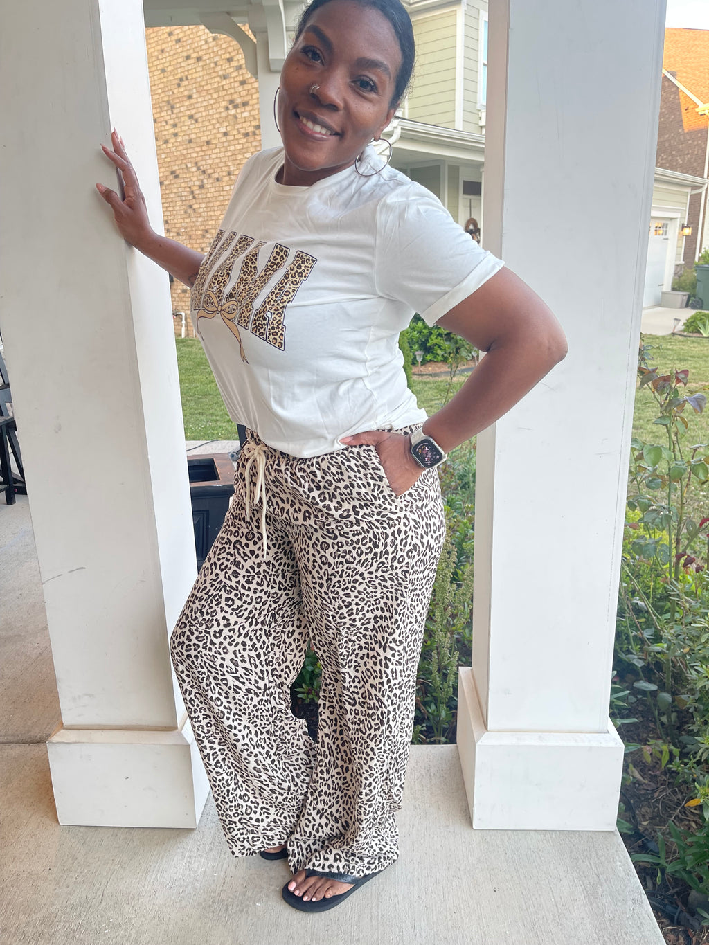 Brown Leopard Drawstring Pants