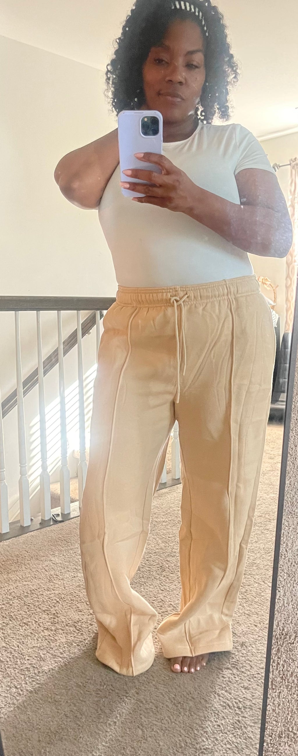 Tan Drawstring Wide Leg Sweatpants