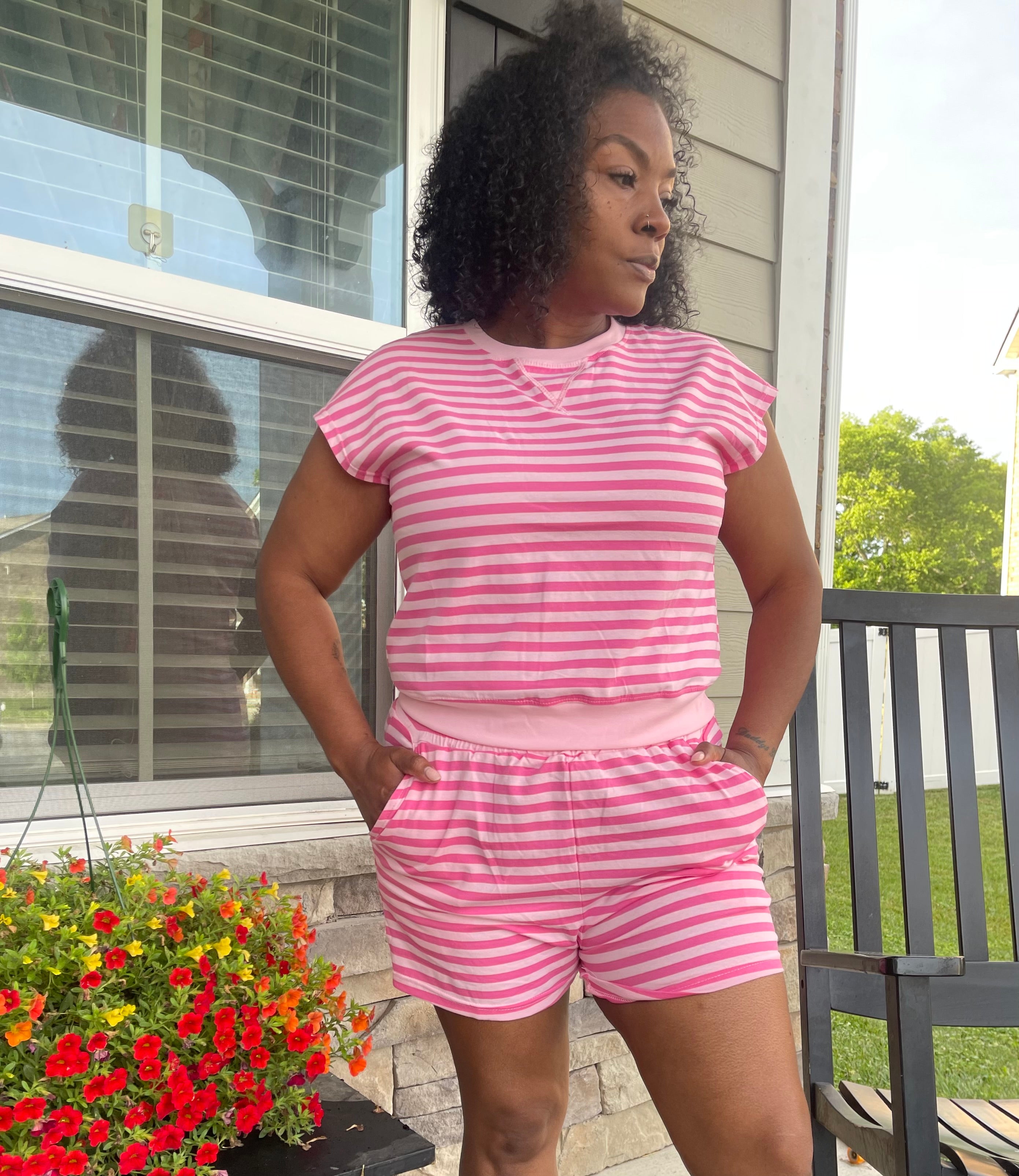 Pink Stripe Cap Sleeve Set