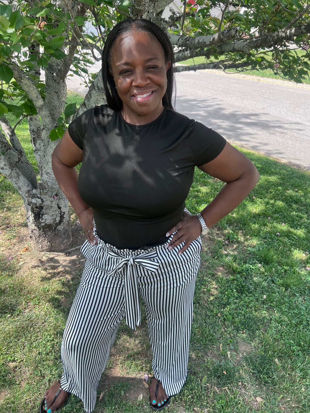Black Stripe High Waist Pants