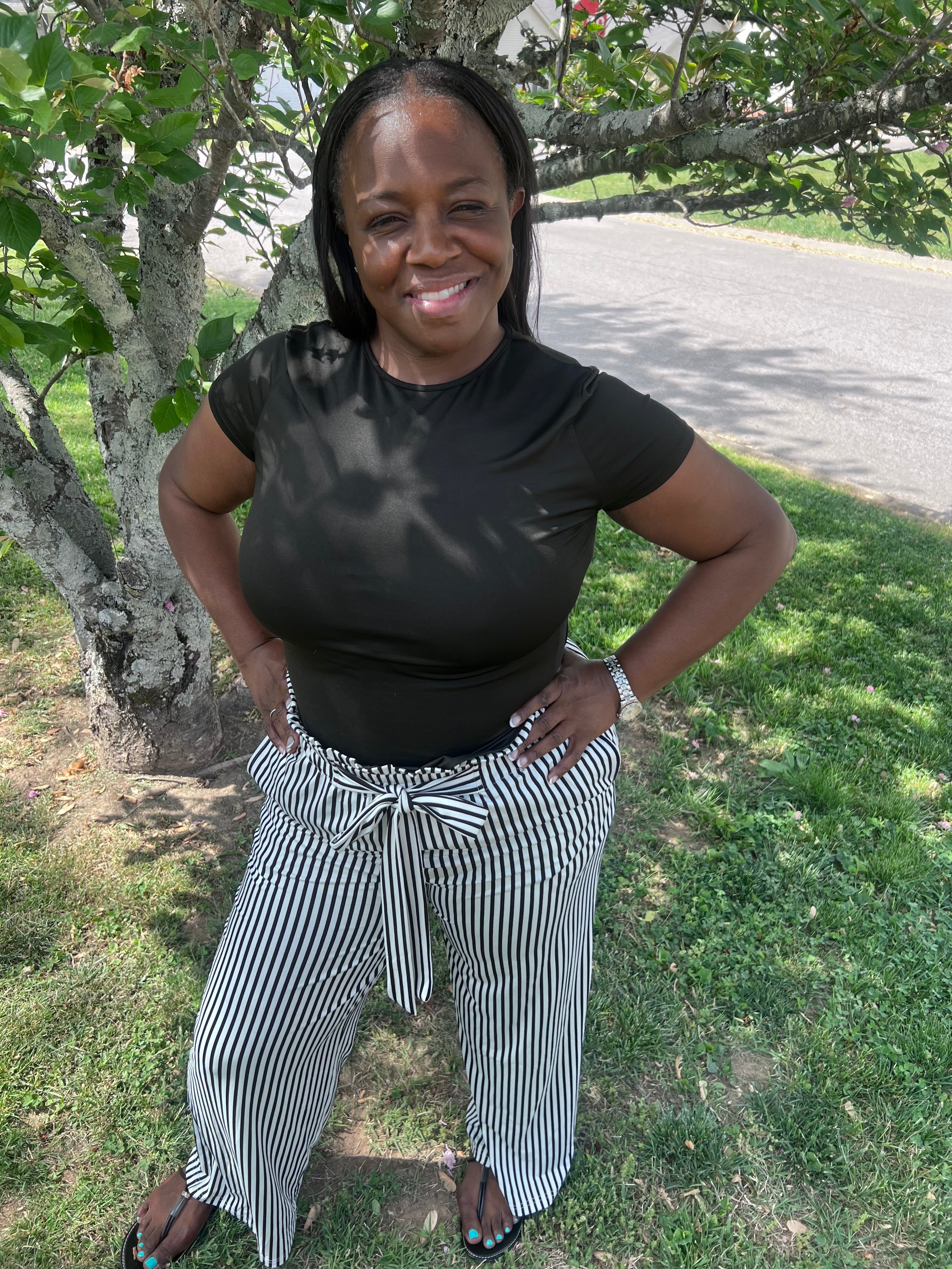 Black Stripe High Waist Pants
