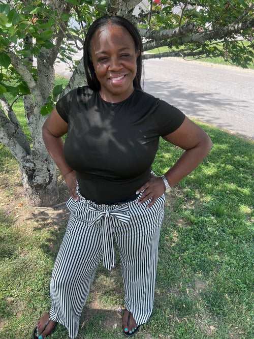 Black Stripe High Waist Pants