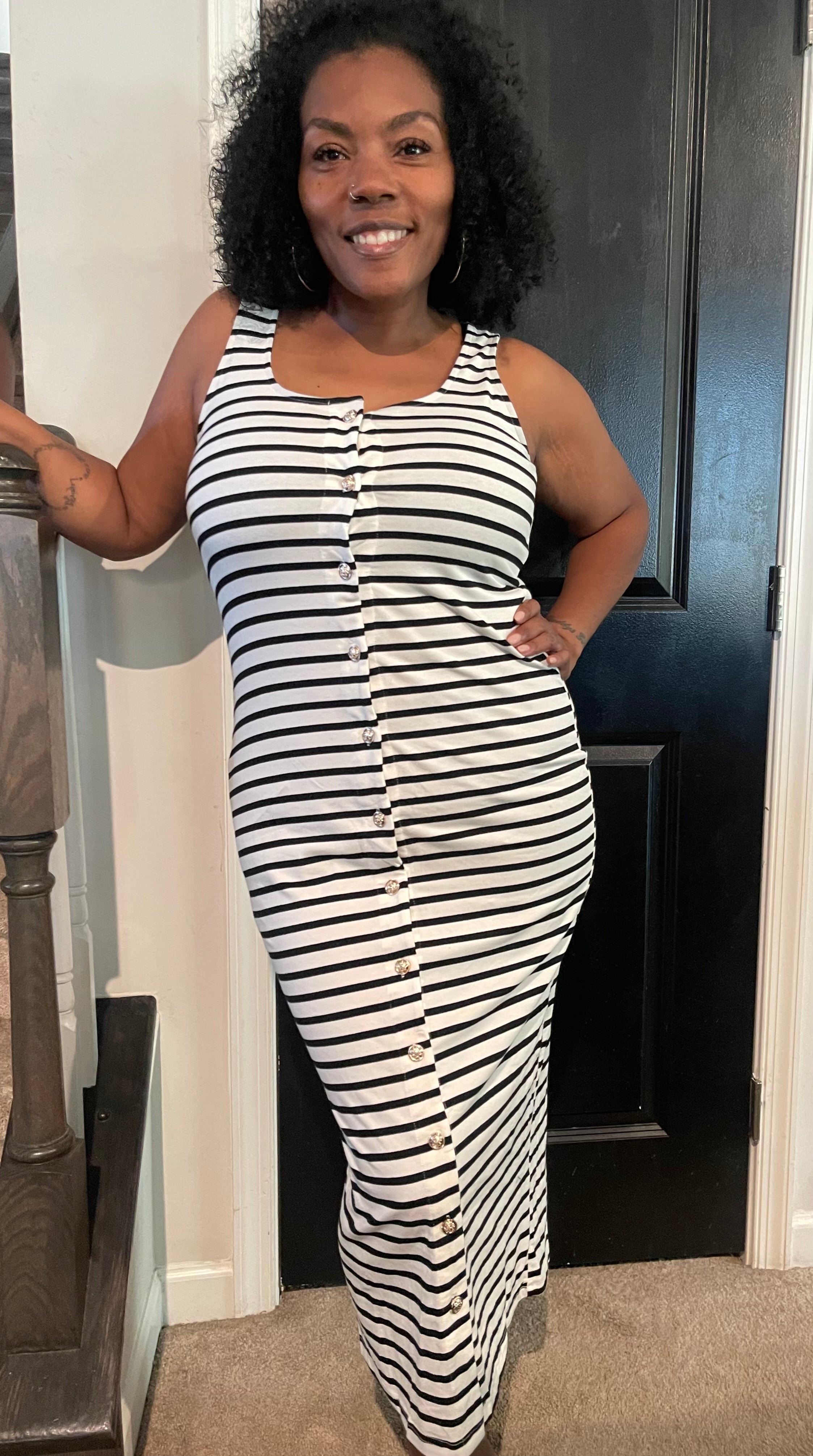 Black/White Stripe Button Maxi